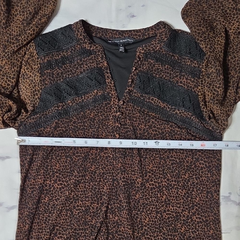 White House Black Market Leopard Print Blouse with Lace Detail - Picture 4 of 7